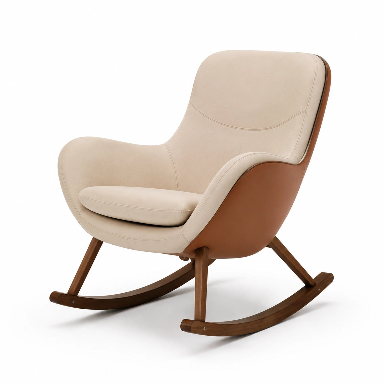 Sillón mecedora de microfibra y cuero sintético con marco de nogal