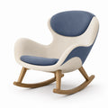 Silla mecedora de madera con tapizado beige y azul