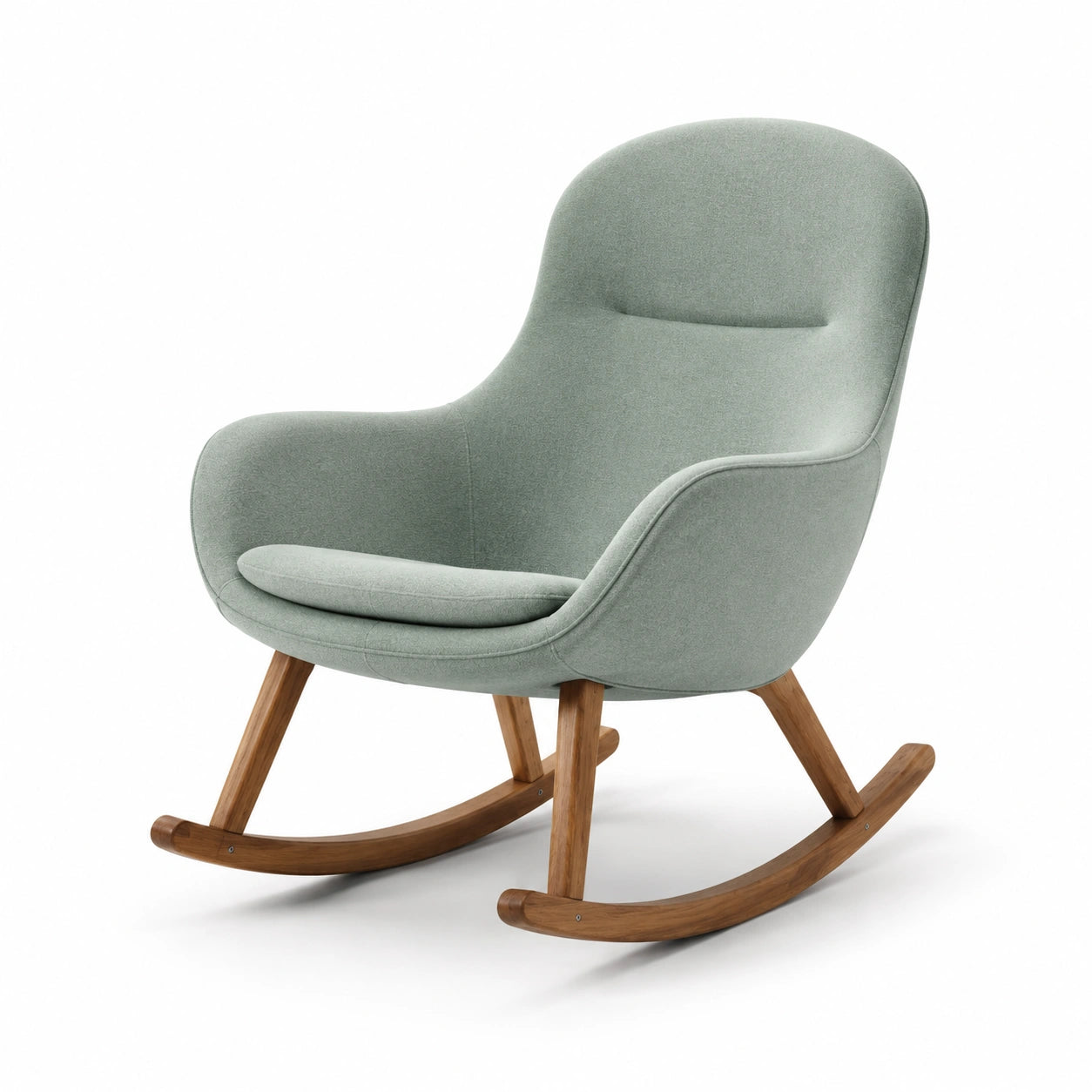 Mecedora de Tela Verde Claro y Madera Maciza