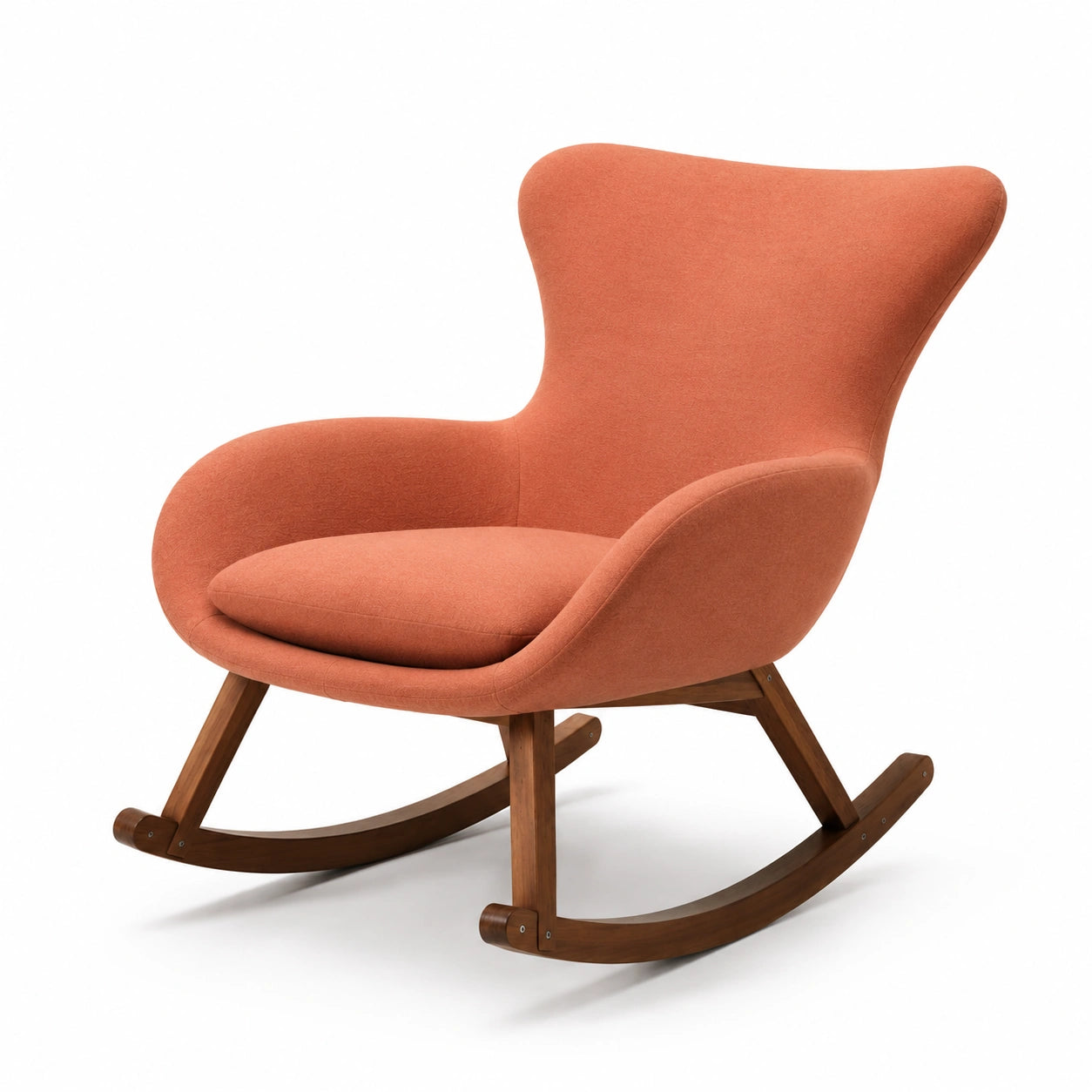 Mecedora de Tela Naranja con Estructura de Madera de Nogal