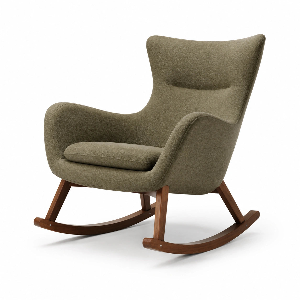 Silla mecedora de poliéster verde oliva con estructura de madera
