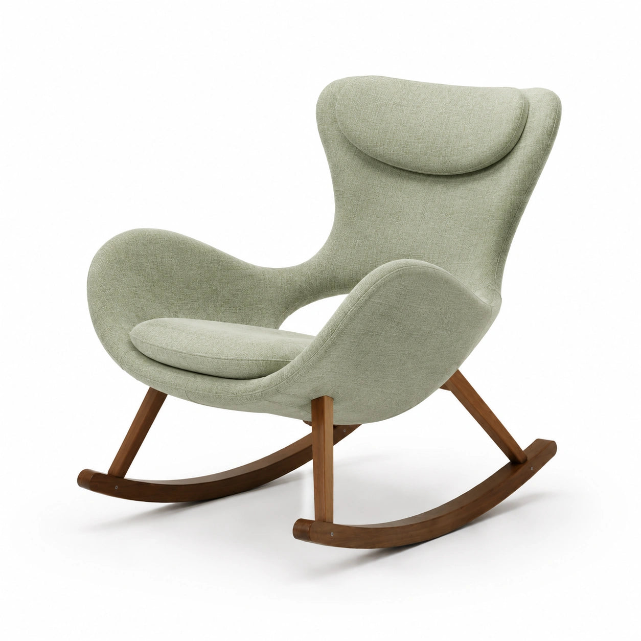 Sillón mecedora de tela con base de madera