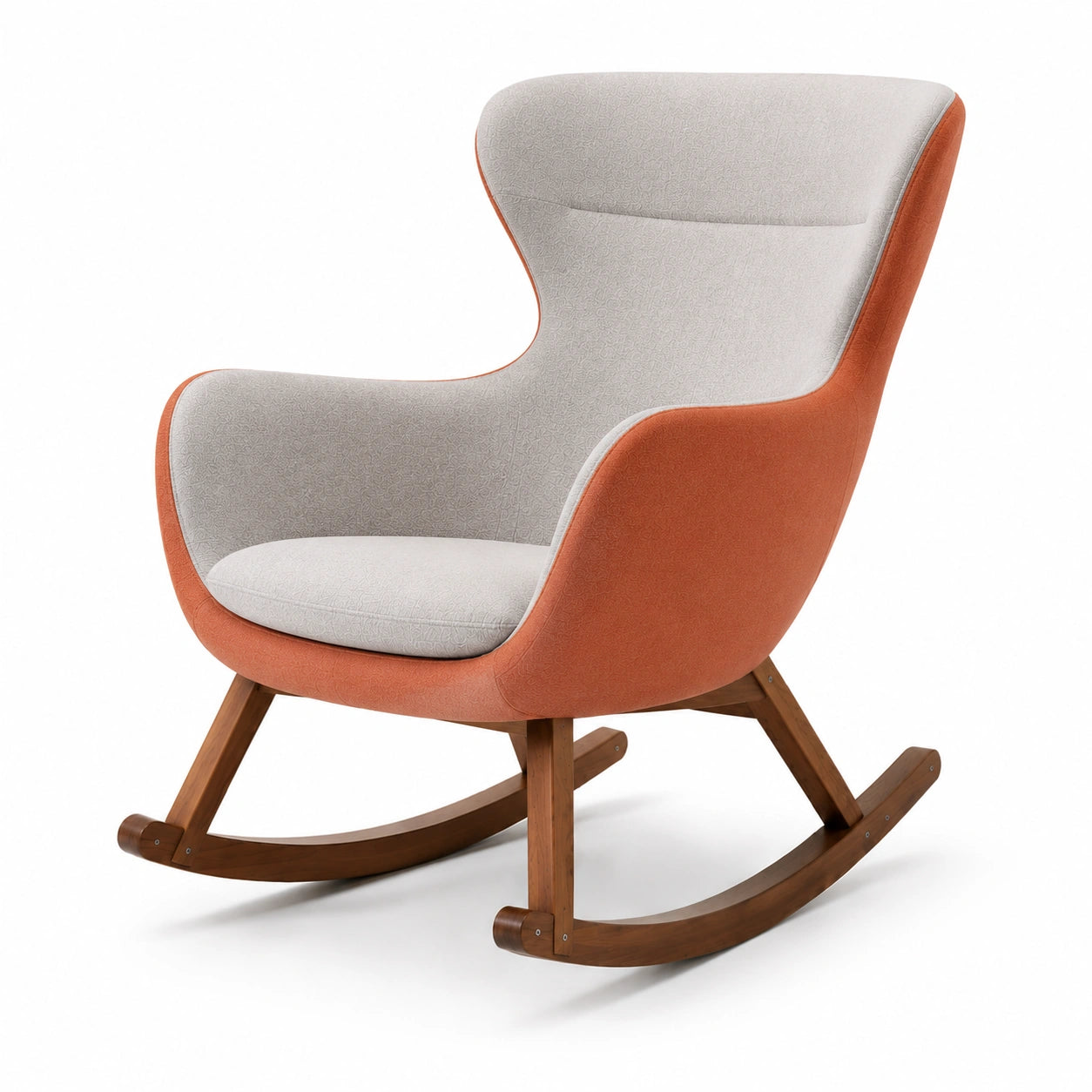 Silla Mecedora de Poliéster Gris y Naranja con Base de Madera