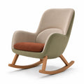 Sillón mecedora tapizado en poliéster beige y marrón con base de madera