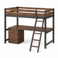 Cama alta con escritorio y cajones de chapa y acero 210x100x180 cm Marrón/Negro