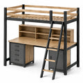 Cama alta con escritorio de metal y madera MDF