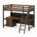 Cama alta de madera y metal con escritorio y escalera