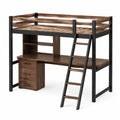 Litera tipo loft de madera y metal con escritorio integrado Marrón/Negro
