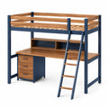 Cama alta con escritorio de acero y MDF Azul/Madera