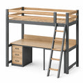 Cama alta de madera y metal con escritorio y cajonera 200x100 cm