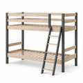 Litera de Madera y Metal con Escalera Inclinada, Natural y Negro, 200x90x160 cm
