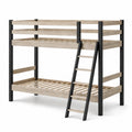 Litera de Madera de Pino y Acero con Escalera - Beige/Negro