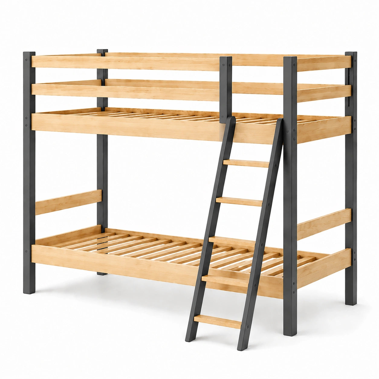 Litera de Madera de Pino y Metal con Escalera