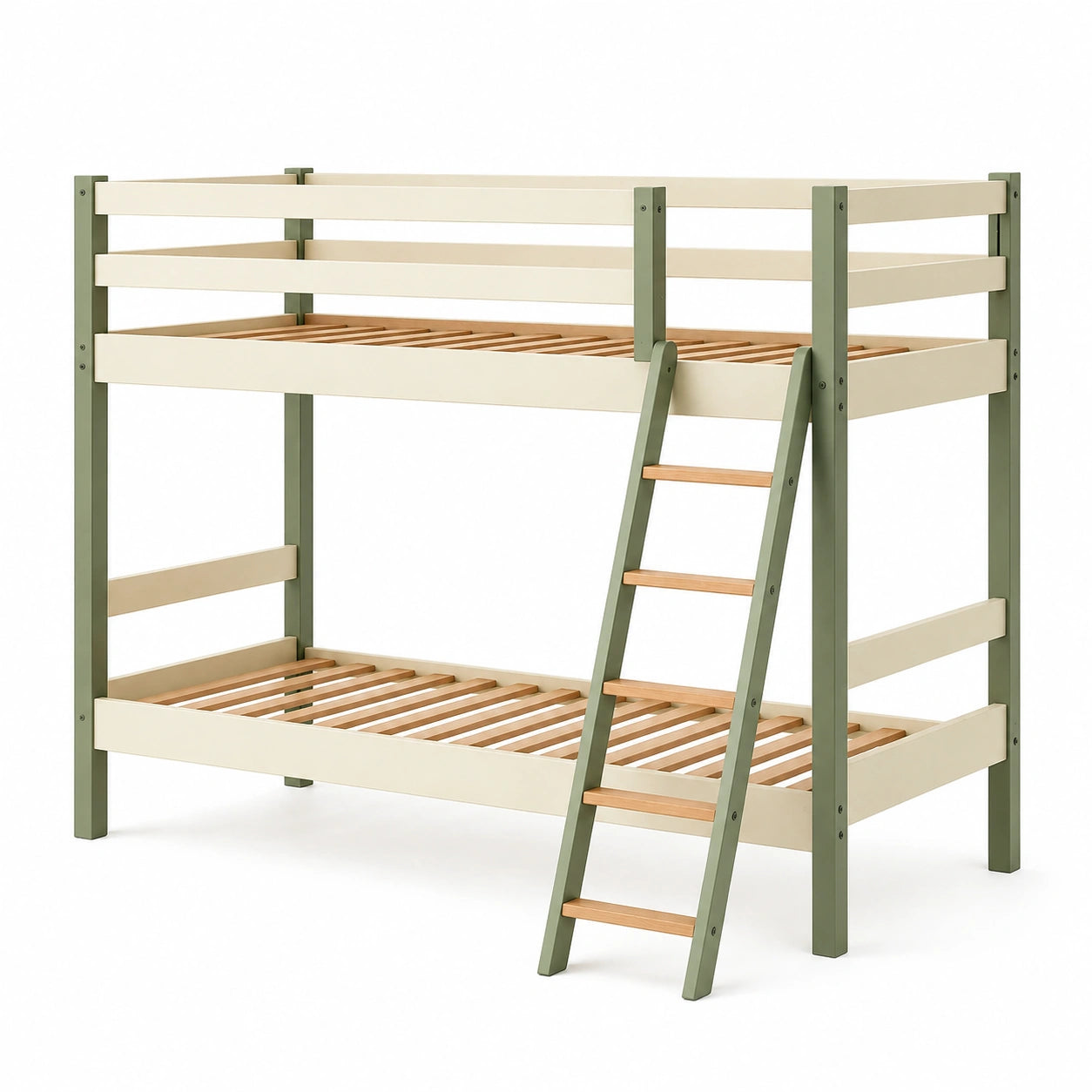Litera de Madera en Verde y Beige
