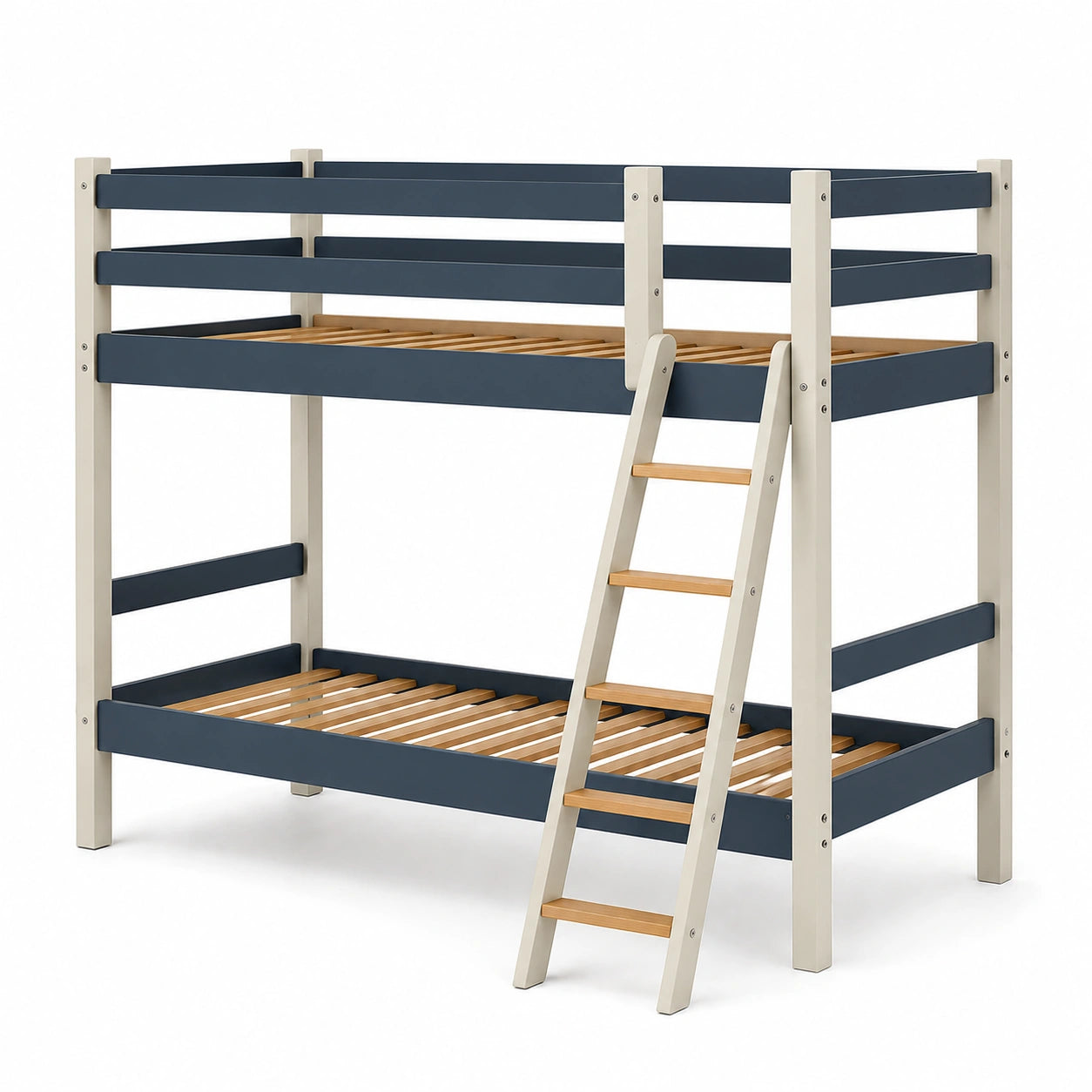 Litera de Madera Pino Macizo Gris y Azul con Escalera 200x90 cm
