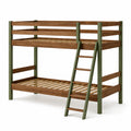 Litera de madera y metal Marrón/Verde con escalera 160x70x150 cm