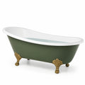 Bañera Independiente de Acrílico Verde Oliva y Blanco con Patas de Metal 170 cm