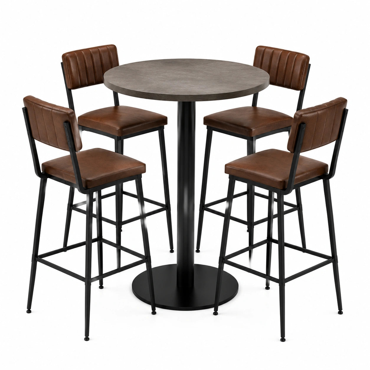 Conjunto de Mesa Alta Redonda con Taburetes de Metal y Cuero Sintético