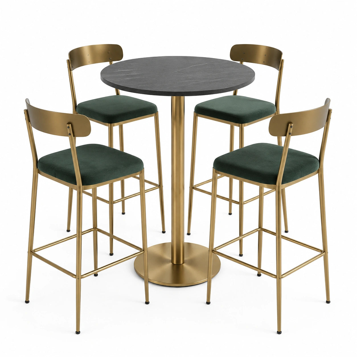 Conjunto de Mesa Redonda de Metal y Taburetes Verdes