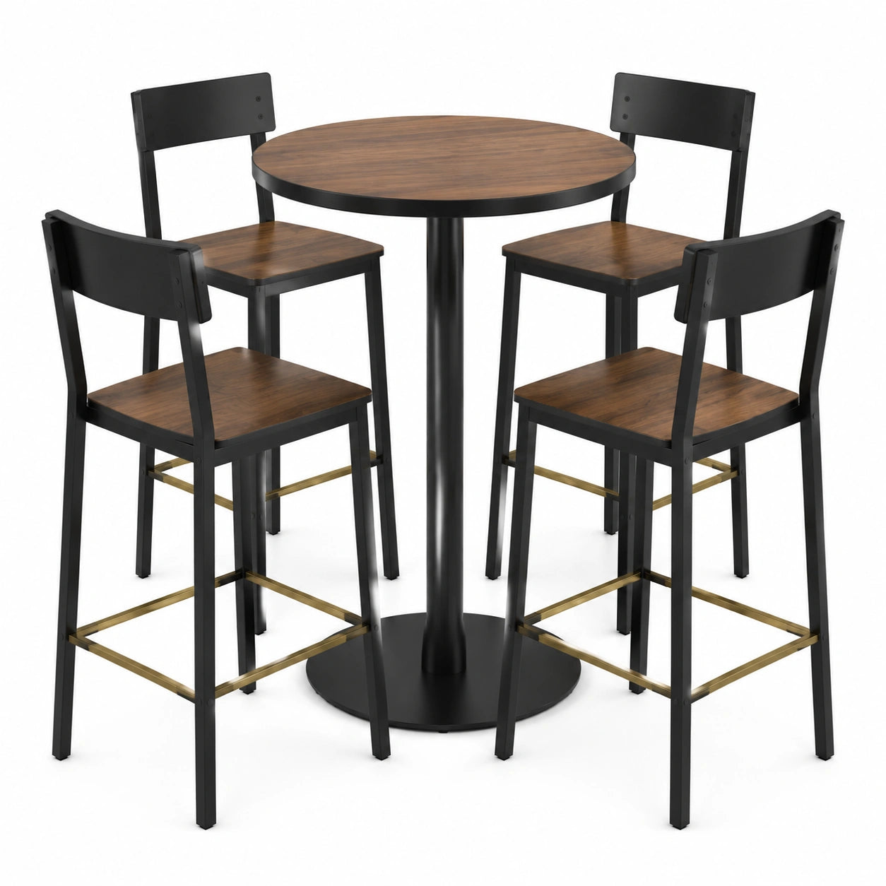Conjunto de Mesa Redonda y 4 Sillas Altas de Madera y Metal Negro