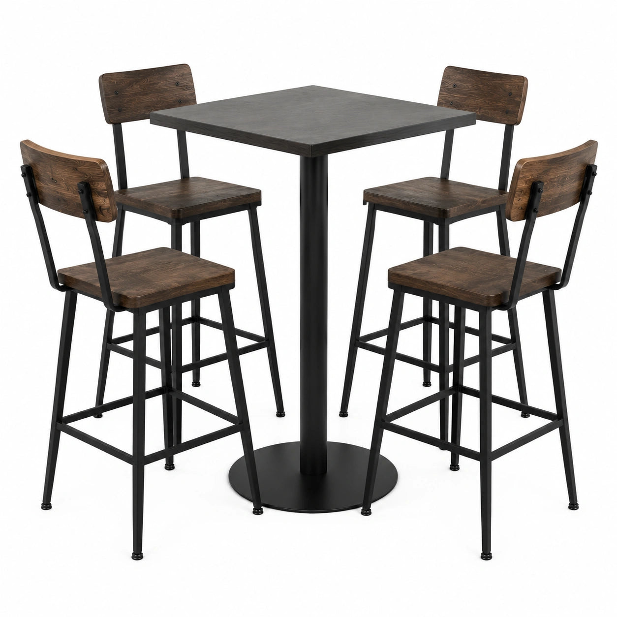 Set de Mesa Alta y Sillas de Madera y Metal Marrón/Negro