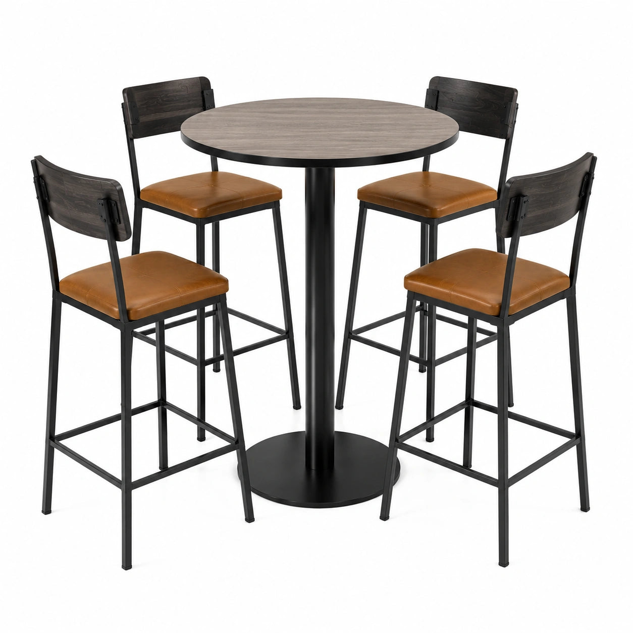Juego de mesa alta con sillas de metal y cuero sintético