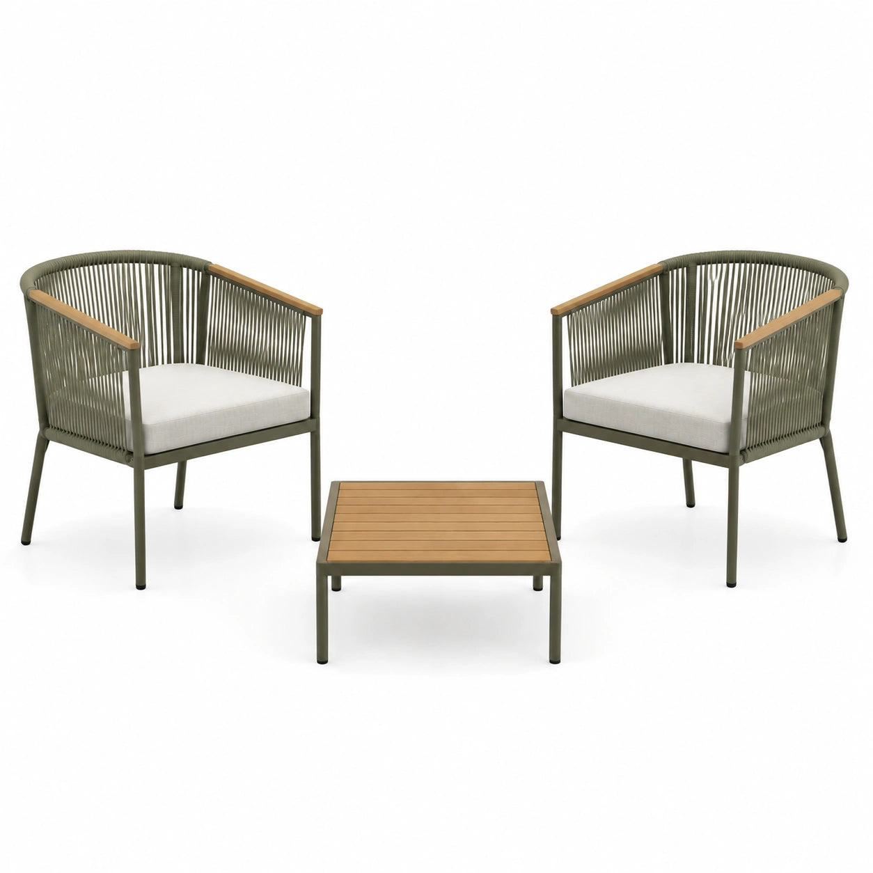 Conjunto de Sillas de Jardín con Mesa, Aluminio y Madera, Verde y Marrón