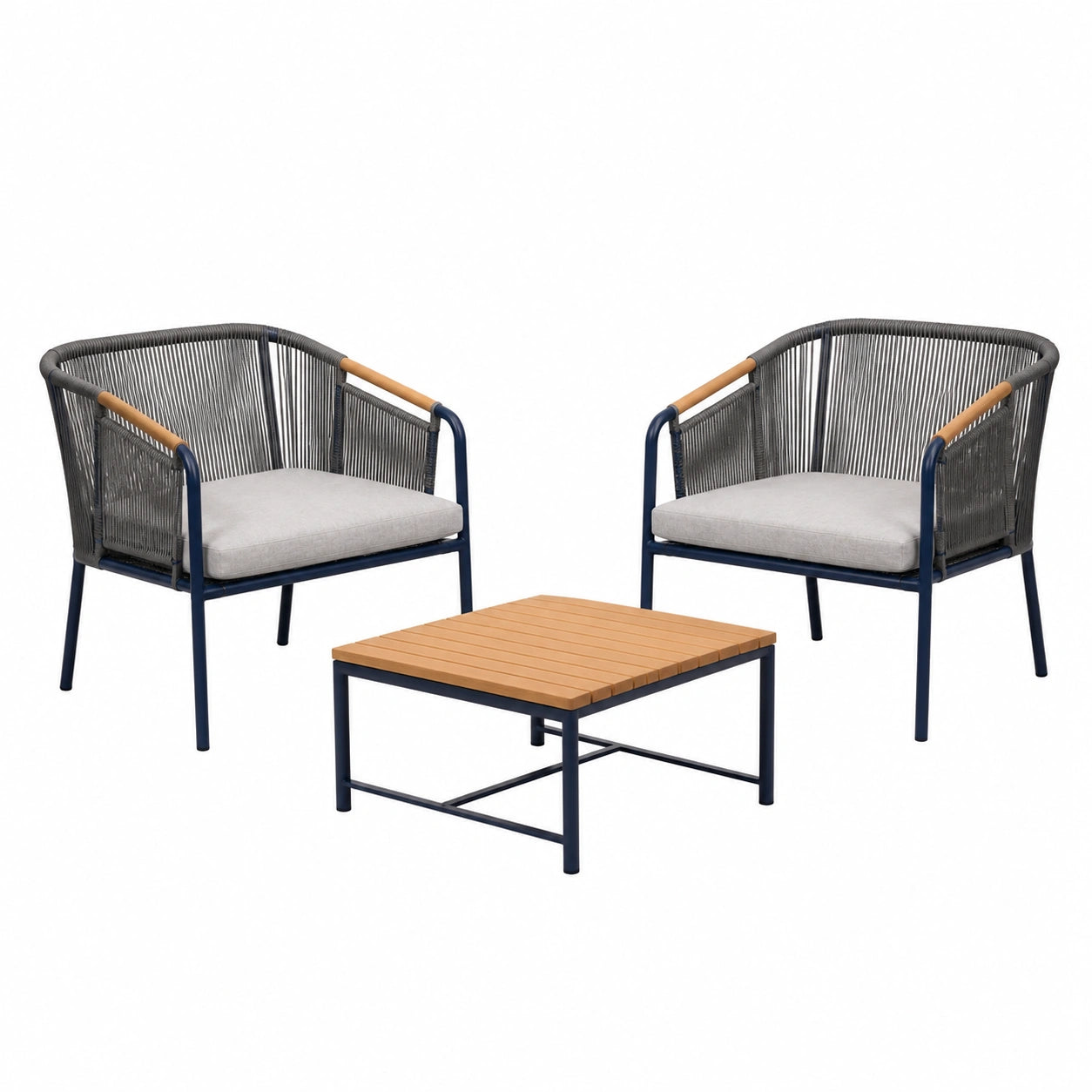 Set de Muebles de Jardín en Metal y Madera de 3 Piezas