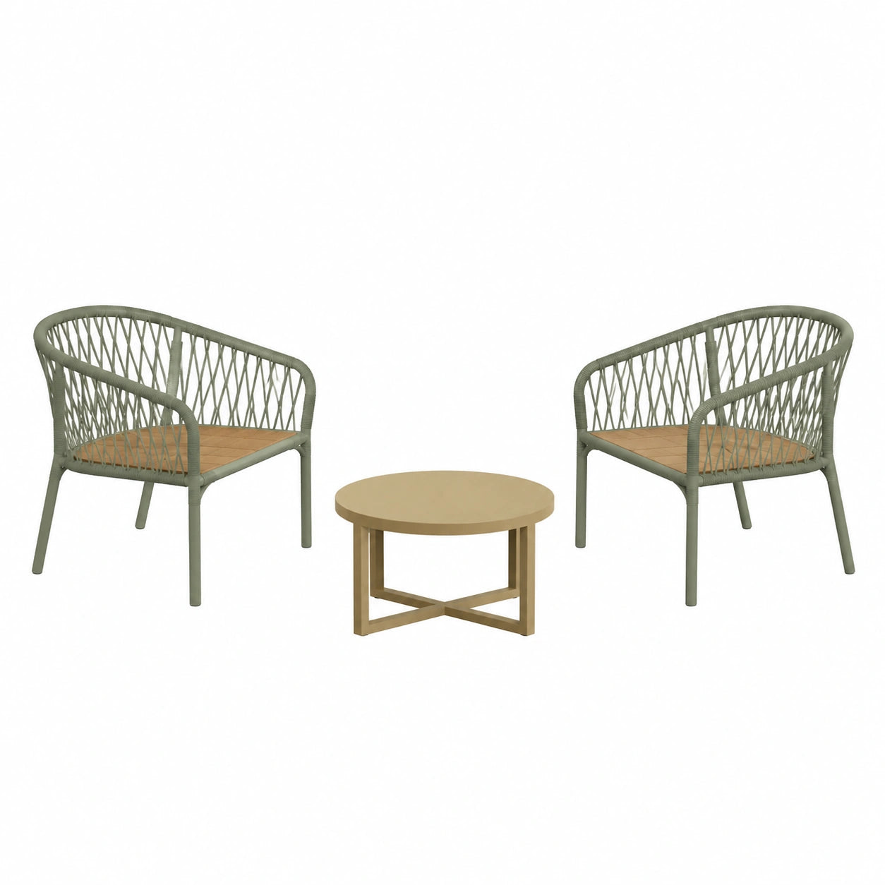 Conjunto de Sillas de Metal y Mesa de Acacia para Exterior, Verde y Natural