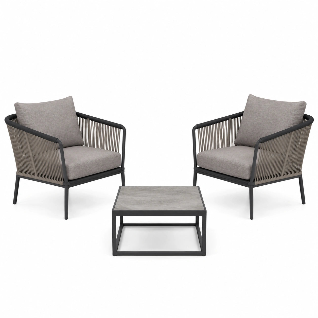 Conjunto de muebles de jardín con sillones de aluminio y mesa de cerámica
