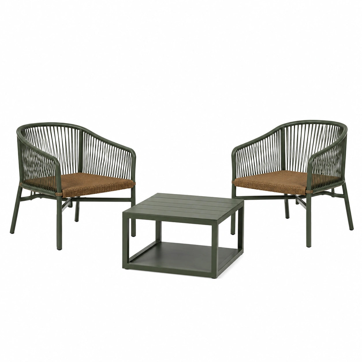 Conjunto de Jardín de Metal y Mimbre con Dos Sillas y Mesa