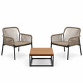 Conjunto de exterior: 2 sillas de metal y cuerda beige + mesa de madera