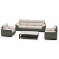 Conjunto de Sofás de Cuero Sintético Beige/Verde con Mesa de Centro de Mármol