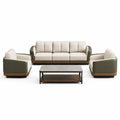 Conjunto de Sofás de Cuero Sintético Beige y Verde con Mesa de Centro