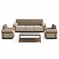 Conjunto de Sofás de Cuero Sintético Beige con Estructura de Metal y Mesa de Centro