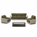 Conjunto de Sofá 3+1+1 de Cuero Sintético Beige con Mesa de Centro de Mármol Blanco