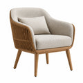 Sillón de Tela Beige con Estructura de Roble y Cuerda de Poliéster