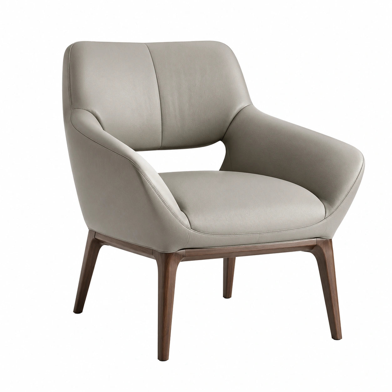 Sillón de cuero sintético beige con patas de madera maciza