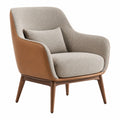 Sillón de tela gris y piel sintética marrón con patas de madera