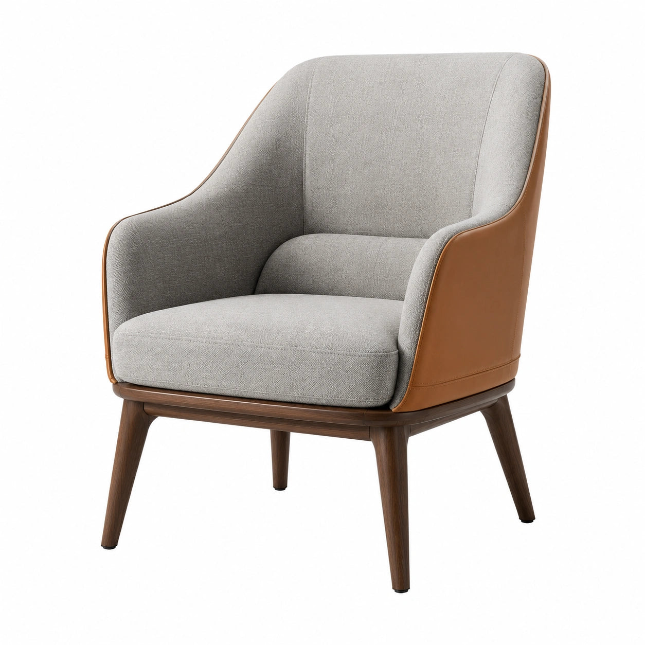 Sillón de Tela Gris con Estructura de Madera y Cuero Sintético