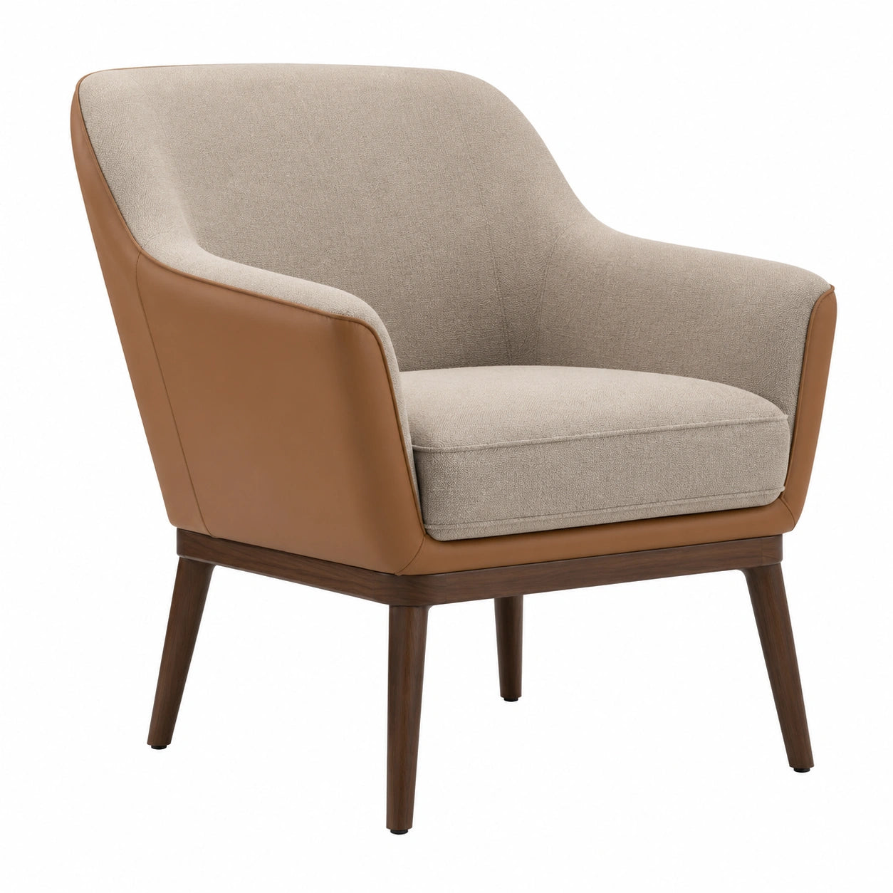 Sillón de Tela y Cuero PU con Patas de Madera
