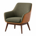 Sillón de tela verde y PU marrón con patas de madera
