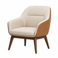 Sillón de Tela Beige y PU Marrón con Patas de Madera de Haya