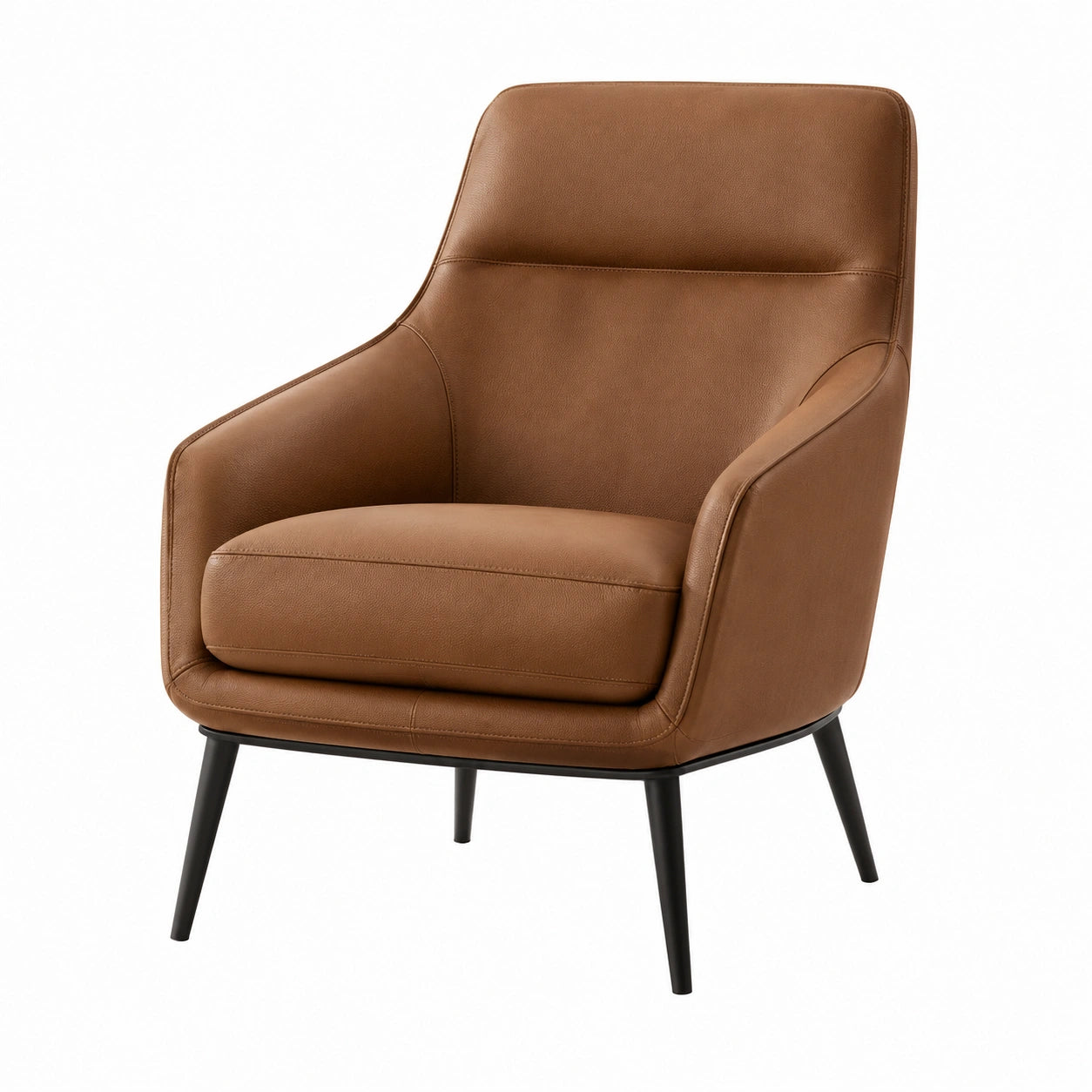 Sillón de cuero sintético marrón con patas de metal