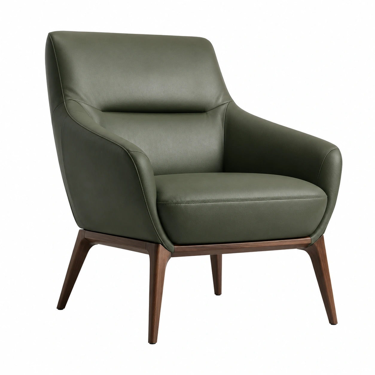 Sillón de piel sintética verde con patas de madera