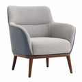 Sillón de Tela Gris y Cuero Sintético Azul con Patas de Madera