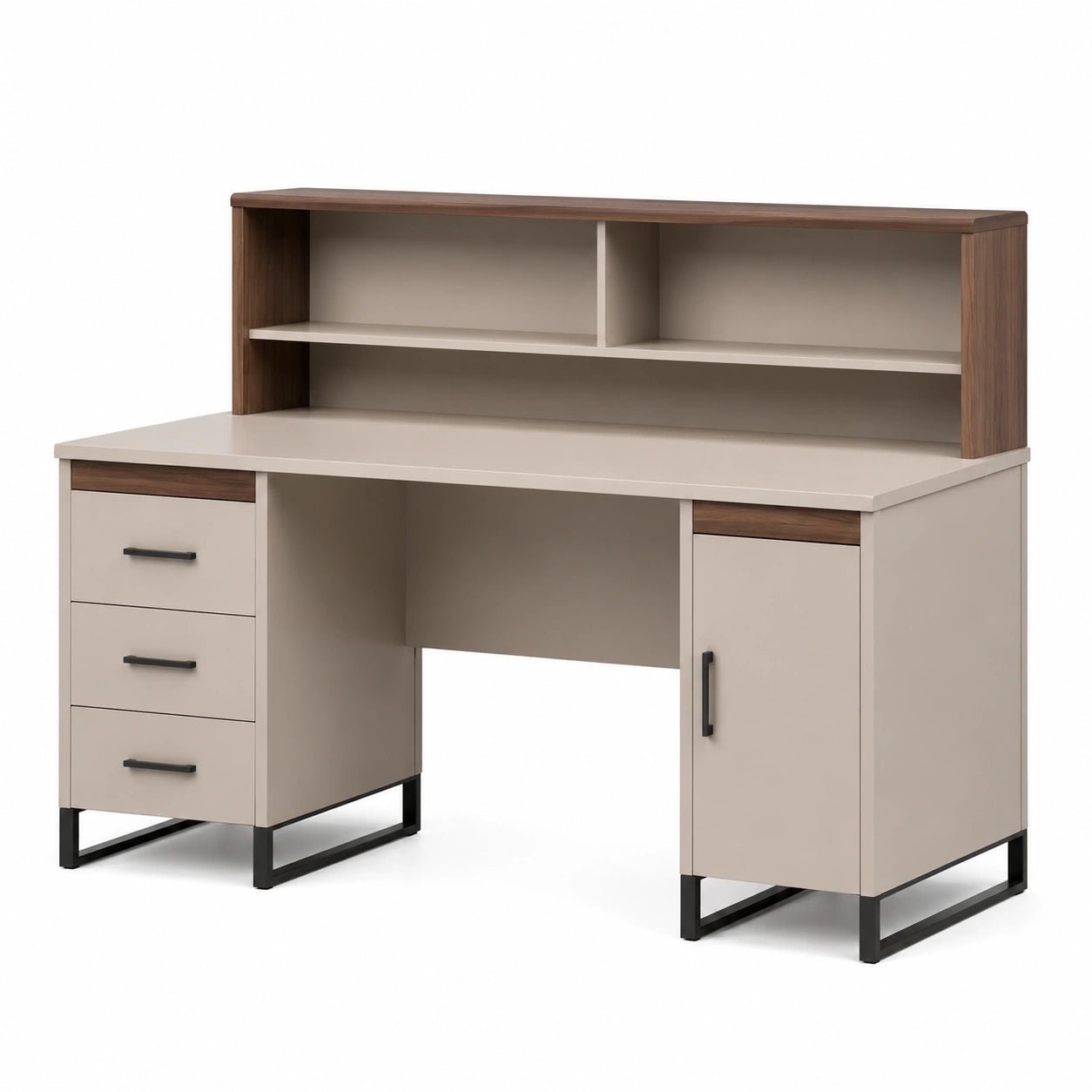 Escritorio de madera y metal con estantería, 120 cm x 60 cm x 75 cm, Beige/Marrón