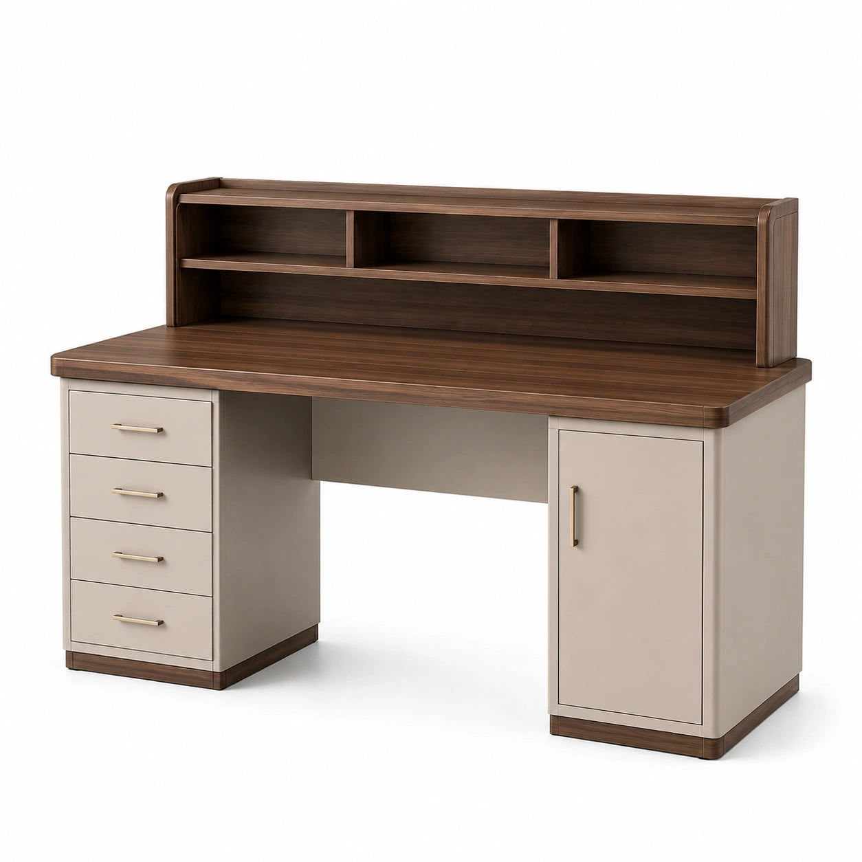 Escritorio de madera con estante y almacenamiento Marrón/Beige