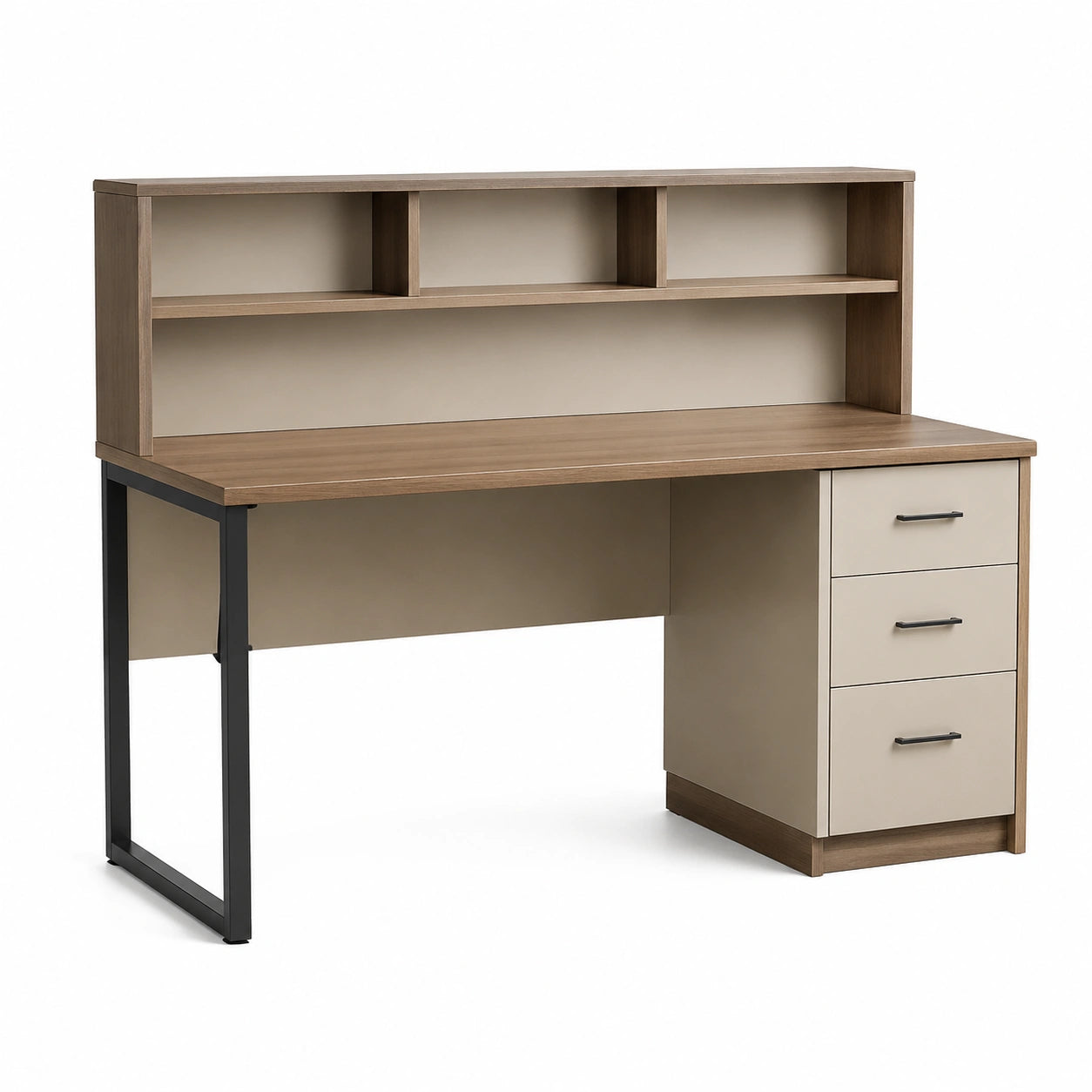Escritorio de Madera y Metal con Estantería