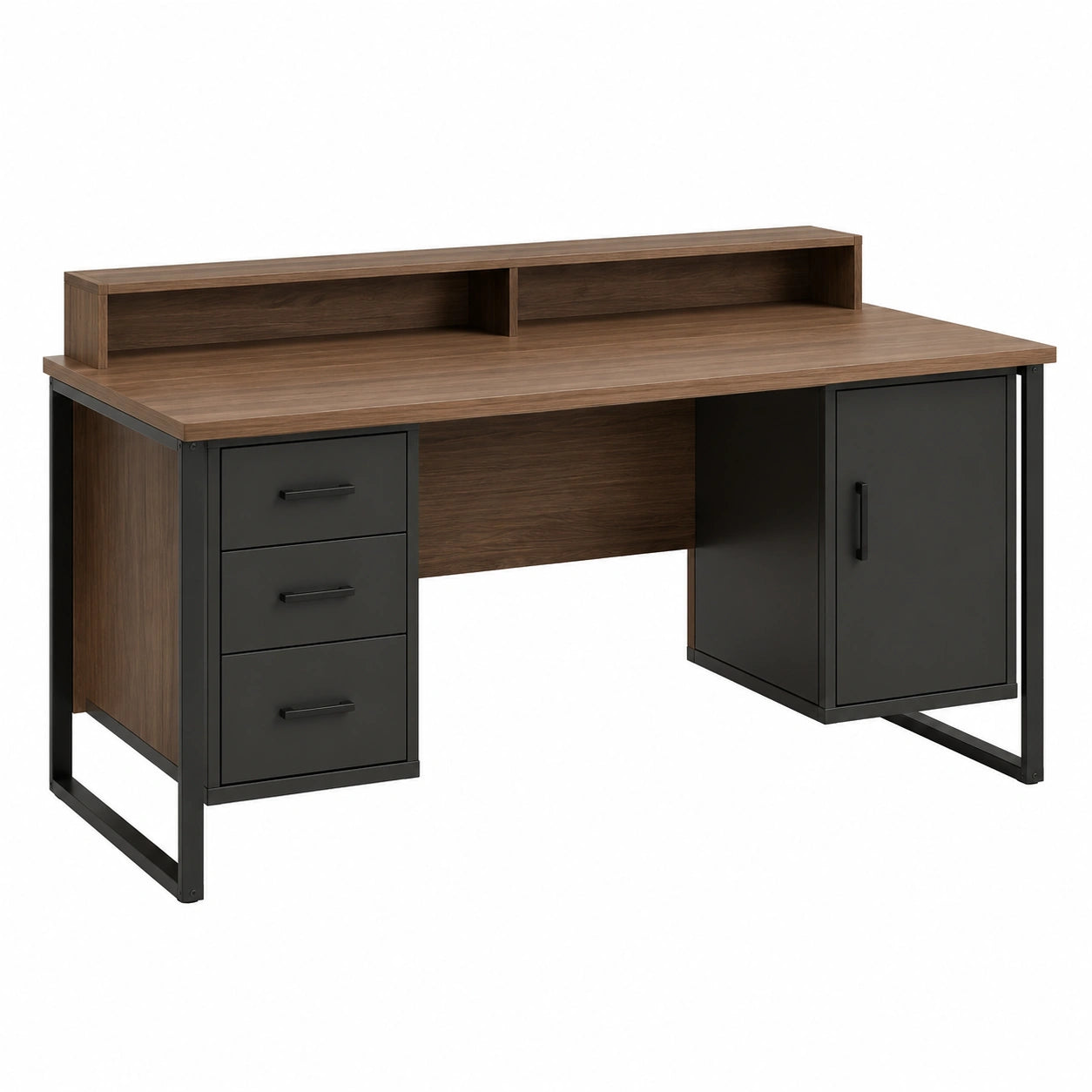 Escritorio de madera y metal con cajones y estantes 150x60x100 cm
